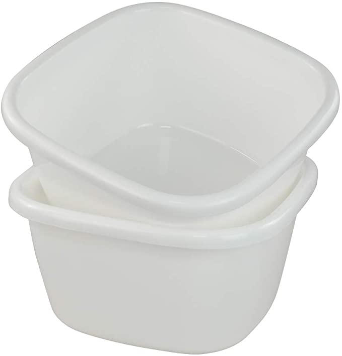 Ponpong 18 Quart Plastic Dish Pan Wash Tub, White, 2 Packs