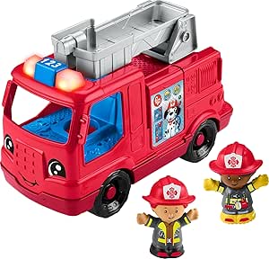 Fisher-Price Little People Toddler Toy Fire Truck Musical Push-Along Vehicle with 2 Figures for Pretend Play Ages 1  Years