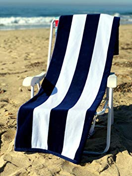 Ephesus Beach Towel Cabana Striped One Side Terry and One Side Velour 100% Turkish Cotton - Navy - Set of 1