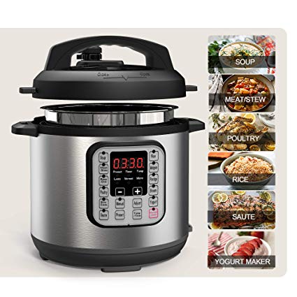 Acare 6 Qt 7-in-1 Programmable Pressure Cooker,6 Quart/6L Stainless Steel Multi-Use Cooker,1000W,Slow Cooker,Rice Cooker,Stew,Steamer,Sauté,Yogurt Maker and Warmer