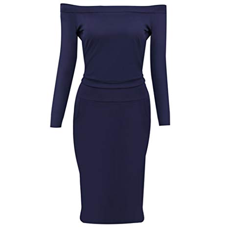 XXSS Women's New Fashion Long Sleeve Sexy Off Shoulder Pure Color Dress