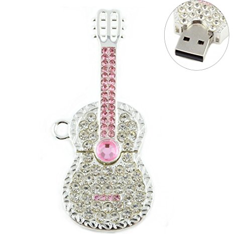 8GB 8G Necklace Diamond Guitar Shape USB Flash Drive Pen Drive Memory Stick USB Stick