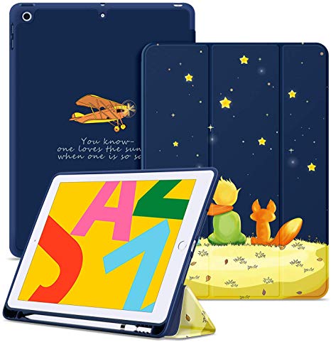 Ayotu Soft Case for New iPad 7th Generation 10.2" 2019, Auto Sleep/Wake Slim Lightweight Trifold Stand Case with Pencil Holder,Soft TPU Back Cover for Apple iPad 10.2 inch 2019 Version,The Boy and Fox