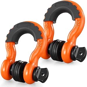 VEVOR 3/4" D-Ring Shackle, 2 Pack Alloy Steel Shackles 62832 lbs (28.5 Ton) Break Strength with 7/8" Screw Pin, Isolators & Washers, Heavy Duty Off Road Vehicle Recovery Shackle for Jeep Truck, Orange