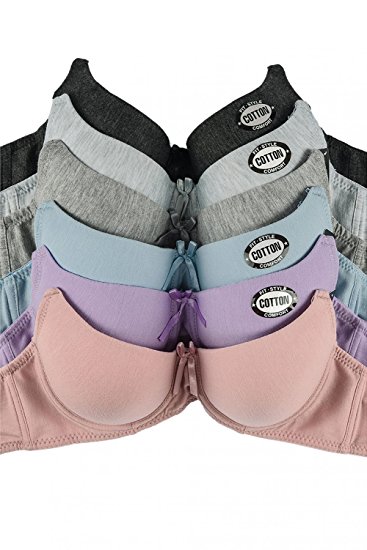 MaMia Women's 6 Cotton Blend Assorted Color Bras