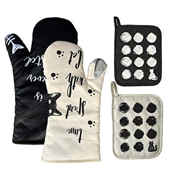AIYUE [Upgraded Version] Oven Mitts and Pot Holders - Long Sleeves Heat Resistant Silicone Oven Gloves with Soft Cotton Infill Non-Slip Cooking Gloves for Kitchen Cooking Baking BBQ Grilling