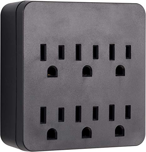 GE Pro Surge Protector with 6 Outlets, Wall Charger, Charging Station, 1020 Joules Protection Rating, Automatic Shutdown, Sleek Design, Black, 45821