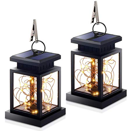 Solar Lights Outdoor Hanging Lanterns Lights Solar Lantern Fairy String Lights Dusk to Dawn Auto On/Off for Garden Patio Yard, Warm White - Christmas Decorations（2 Pack）