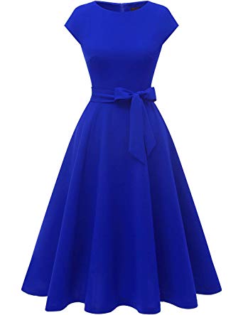 DRESSTELLS Women's Vintage Tea Dress Prom Swing Cocktail Party Dress with Cap-Sleeves