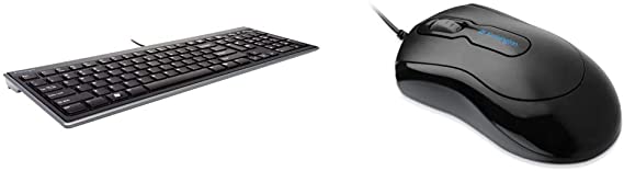 Kensington Slim Type Wired Keyboard (K72357USA),Black & Mouse-in-a-Box Wired USB Mouse (K72356US),Black