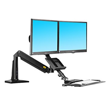 North Bayou Dual Monitor Sit Stand Desk Mount Height Adjustable Standing Desk Workstation for Dual Screens up to 24''
