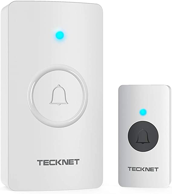 TECKNET Wireless Doorbell, Waterproof Doorbell Battery-operated Cordless Door Chime Kit at 492-feet Range with 38 Chimes, 4-Level Volume & Blue Indicator Light