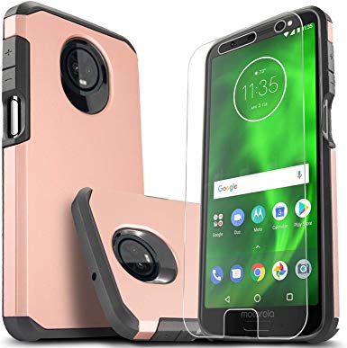 Moto G6 Case, Starshop [Shock Absorption] Dual Layers Impact Advanced Protective Phone Cover with [Premium HD Screen Protector Included] (Rose Gold)
