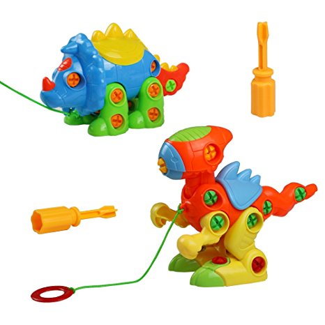 Assemble and Disassemble Dinosaurs DIY Take-apart Pull Along Toys 2 Sets for Kids over 3 Years Old