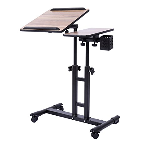 Redscorpion Adjustable Height Rolling Laptop Desk Table,Computer Desk,Over Sofa Bed Table Stand for Writing, Reading ,Tattooing Work and More (black)