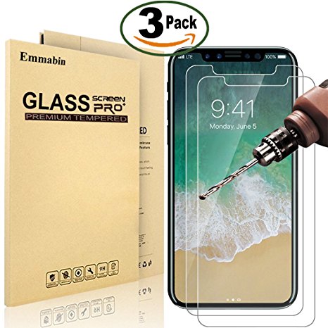 [3 Pack] iPhone X Screen Protector, Emmabin 0.26mm 9H Tempered Shatterproof Glass Screen Protector Anti-Shatter Film for IPhone X ( iPhone 10 ) [3D Touch Compatible]