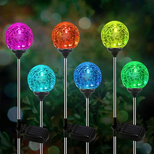 Solar Garden Lights,OxyLED 6 Pack Crystal Glass LED Light Solar Stake Light, Color-Changing Outdoor Landscape Garden Light Decoration, Halloween Christmas Garden Decor