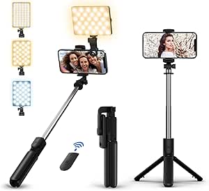 Portable Selfie Stick with Fill Light and Phone Tripod Stand, Extendable up to 26 Inches, Compatible with Most Smartphones