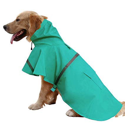 Mikayoo Large Dog Raincoat Ajustable Pet Waterproof Clothes Lightweight Rain Jacket Poncho Hoodies with Strip Reflective
