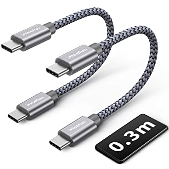 CLEEFUN Short USB C to USB C Cable [0.3M, 2-Pack], 60W USB Type C PD Fast Charger Phone Charging Lead for Samsung Galaxy Note 20 10 S21 S20 fe Ultra Plus A71 A51 A21s, Pad, Notebook, Pixel 5 4 3 XL