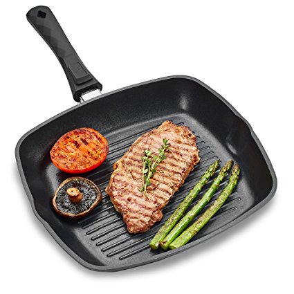 Andrew James Deluxe Griddle Pan In Cast Aluminium, Non Stick, 28cm, Detachable Handle