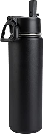  Kerilyn Stainless Steel Water bottle with Straw & Wide Mouth  Lid, Wide Rotating Handle, 24oz Double Wall Vacuum Insulated Water Bottle  Leak Proof, BPA Free, Keep Cold and Hot, 24oz, Black