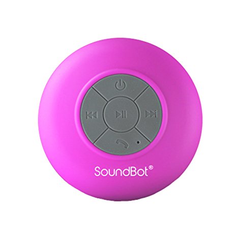 Soundbot SB510 HD Water Proof Bluetooth 3.0 Speaker, Mini Water Resistant Wireless Shower Speaker, Handsfree Portable Speakerphone With Built-In Mic Pink