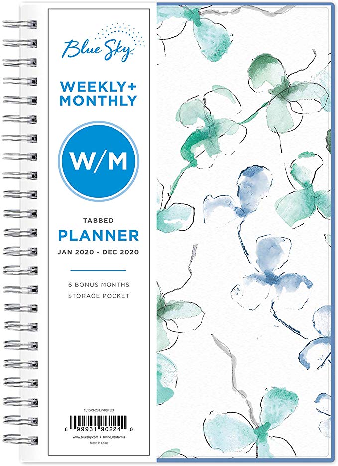 Blue Sky 2020 Weekly & Monthly Planner, Frosted Flexible Cover, Twin-Wire Binding, 5" x 8", Lindley