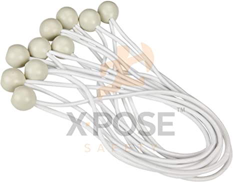 Xpose Safety Bungee Ball Cords – 9” 25 Pack – Heavy Duty White Stretch Rope with Ball Ties for Canopies, Tarps, Walls, Cable Organization