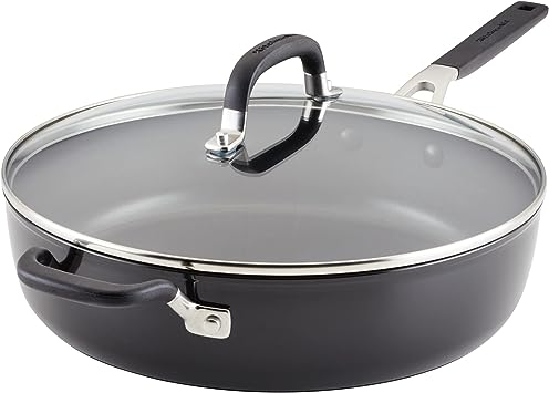 KitchenAid Hard Anodized Nonstick Saute Pan with Lid and Helper Handle, 5 Quart, Onyx Black