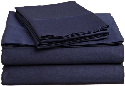 Mattress Homes 400-Thread-Count Egyptian Cotton (15" Extra Depth Pocket) 4-Pieces Sheet Set-(Navy Blue Solid,Queen)