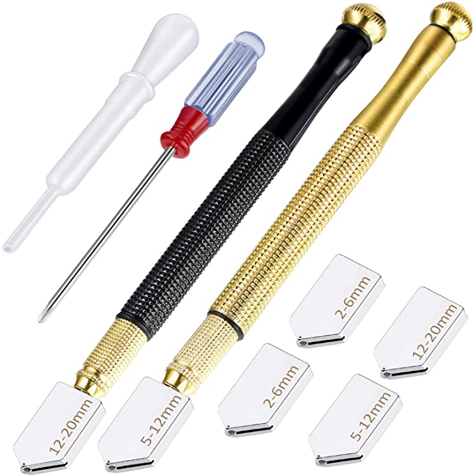 Glass Cutter Tool Mirror Cutting Tool with 2-6 mm, 5-12 mm, 12-20 mm Glass Cutter Head and Screwdriver Oil Dropper Glove for Glass Tiles Mirror Cutting