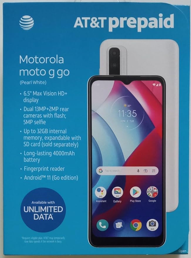 Motorola AT&T XT2163-7 Moto G Go 4G 32GB 6.5" Prepaid Smartphone Phone - Carrier Locked to AT&T