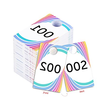 Live Sale Plastic Tags, 001-999 Number Series, Reusable Normal and Reverse Mirror Image Hanger Cards, Select a Set of 100 Numbers, (001-100)
