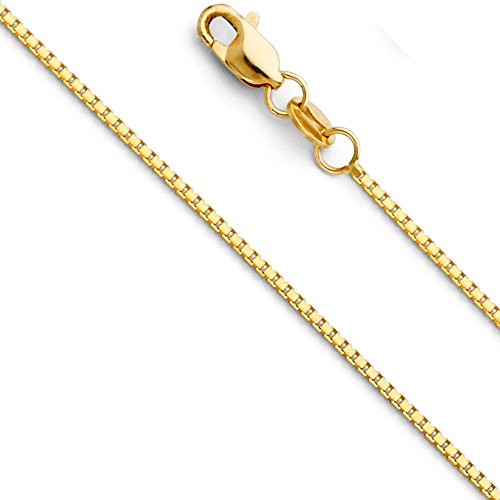 14k Yellow OR White OR Rose/Pink Gold Solid 0.9mm Box Link Chain Necklace with Lobster Claw Clasp