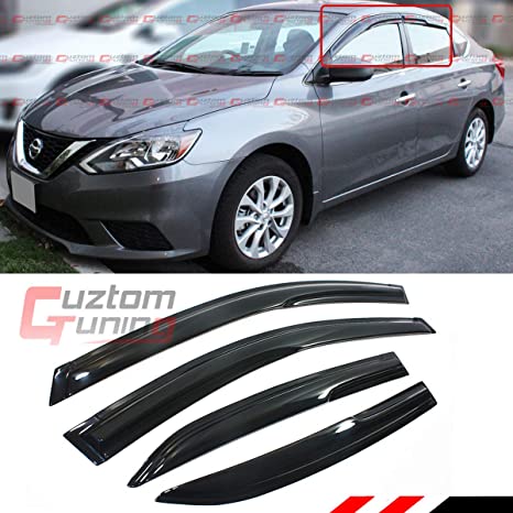 Cuztom Tuning JDM Smoked 3D Wavy Window Visor Vent Shade Compatible with for 2013-2019 Nissan Sentra Sedan
