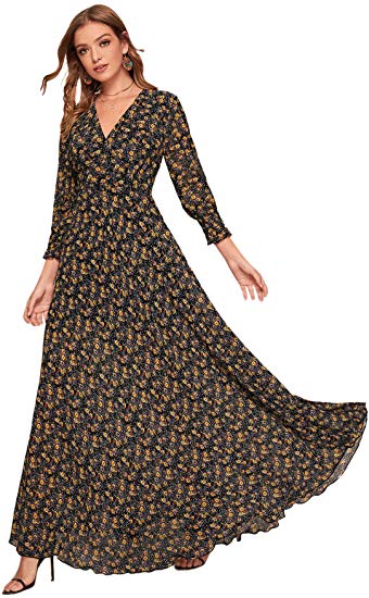 Milumia Women's Button Up Split Floral Print Flowy Party Maxi Dress