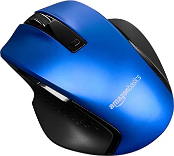 AmazonBasics Compact Ergonomic Wireless PC Mouse with Fast Scrolling - Blue