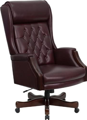 Flash Furniture High Back Traditional Tufted Burgundy Leather Executive Swivel Ergonomic Office Chair with Headrest and Arms, BIFMA Certified