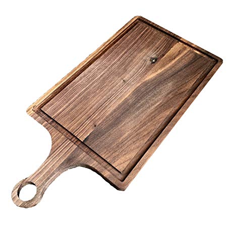 Walnut Wood Cutting Board with Handle By Accented Kitchen (16 x 8) - Sustainable American Serving Tray with Juice Groove For Chopping, Carving, and Serving