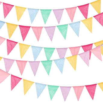 Multicolored Pennant Flags Banner Imitated Burlap Bunting Banner Pastel Fabric Triangle Flag Garland for Birthday Graduation Summer Bridal Party Decoration Hanging on Wall Celling Window (60 Flags)