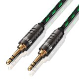 FRiEQ 35mm Male To Male Car and Home Stereo Cloth Jacketed Tangle-Free Auxiliary Audio Cable 4 Feet12M Fits Over Tablet and Smart Phone Cases For Apple iPad iPhone iPod Samsung Galaxy Android MP3 Players - BlackGreen Plug will be Fully Seated with Phone Case On