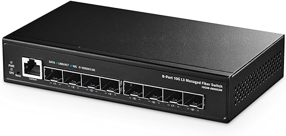 Binardat 8 Port 10 Gigabit SFP  Managed Switch, Support 1G/10G SFP  Module, 160Gbps Bandwidth, Web/CLI L3 Managed, Metal Fanless Fiber Desktop Network Switch