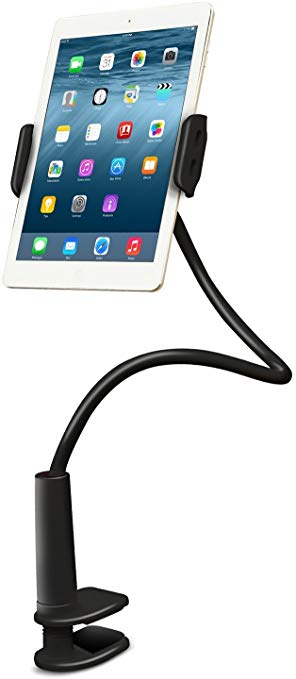 Aduro Solid-Grip iPad Stand Holder 360 Adjustable Universal Gooseneck Lazy Tablet Stand for Desk – Swivel Durable Rubberized Video Mount for Recording Holder (Black)