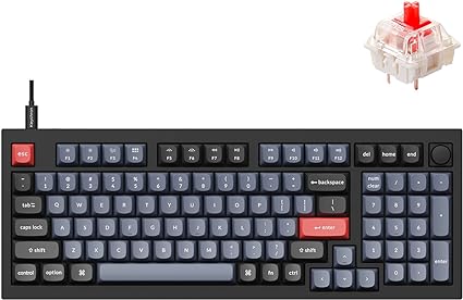 Keychron Q5 Wired Custom Mechanical Keyboard Knob Version, 96% Layout QMK/VIA Programmable Macro with Hot-swappable Gateron G Pro Red Switch Double Gasket Compatible with Mac Windows Linux (Black)