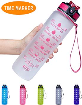 Venture Pal 32oz/22oz Motivational Fitness Sports Water Bottle with Time Marker & Straw, Large Wide Mouth Leakproof Durable BPA Free Non-Toxic