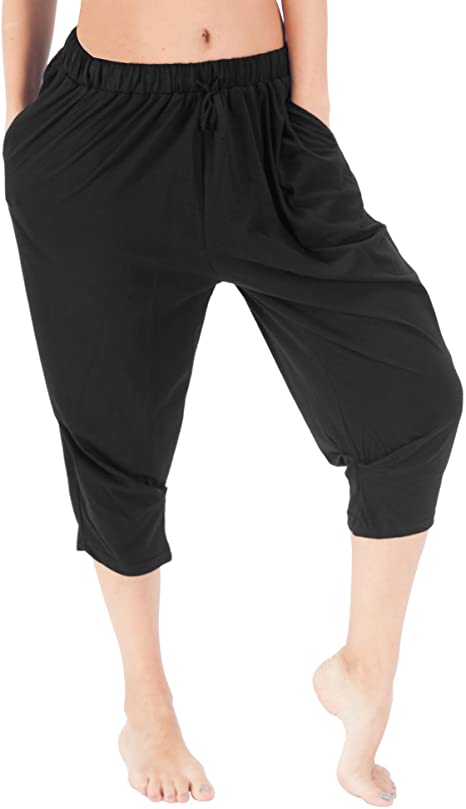 WEWINK CUKOO Women Cotton Capri Pajama Pants Cropped Lounge Pants with Pockets Harem Pants