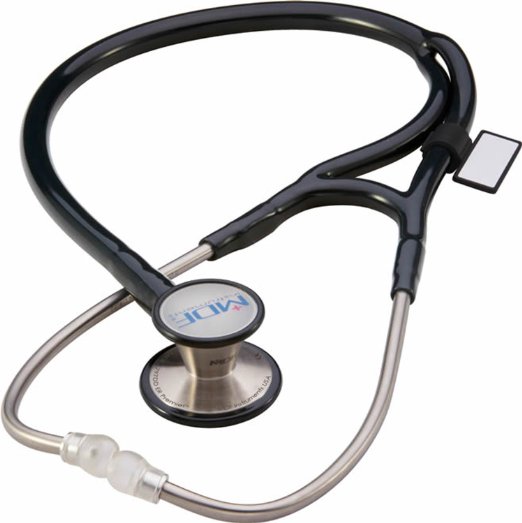 MDF® ER Premier Cardiology Stainless Steel Dual Head Adult-Pediatric Stethoscope with adult cardiology bell convertible attachment - Black (MDF797DD-11)