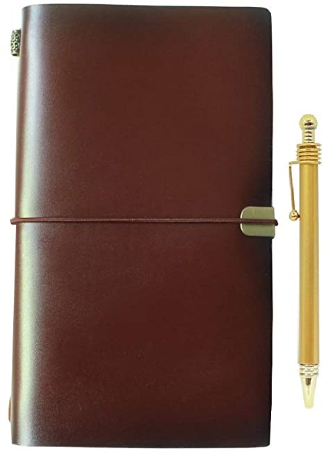 Wonderpool Refillable Leather Journal Notebook -Bound Classic Vintage cover and Handmade Paper with Cardholder, Travel and Business Diary for Men and Woman (Dark brown)