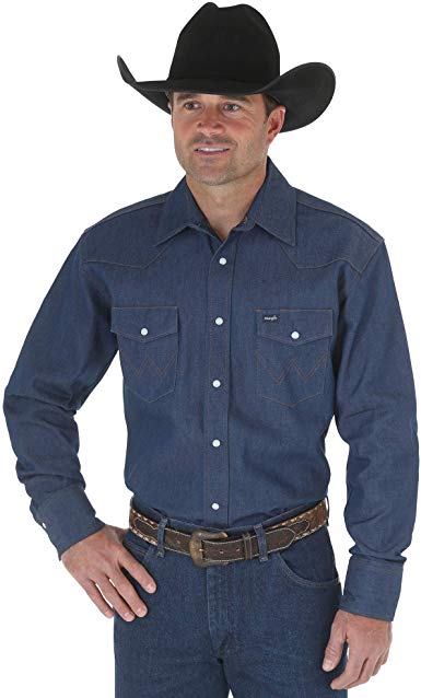 Wrangler Men's Cowboy Cut Western Two Pocket Long Sleeve Snap Work Shirt-Firm Finish